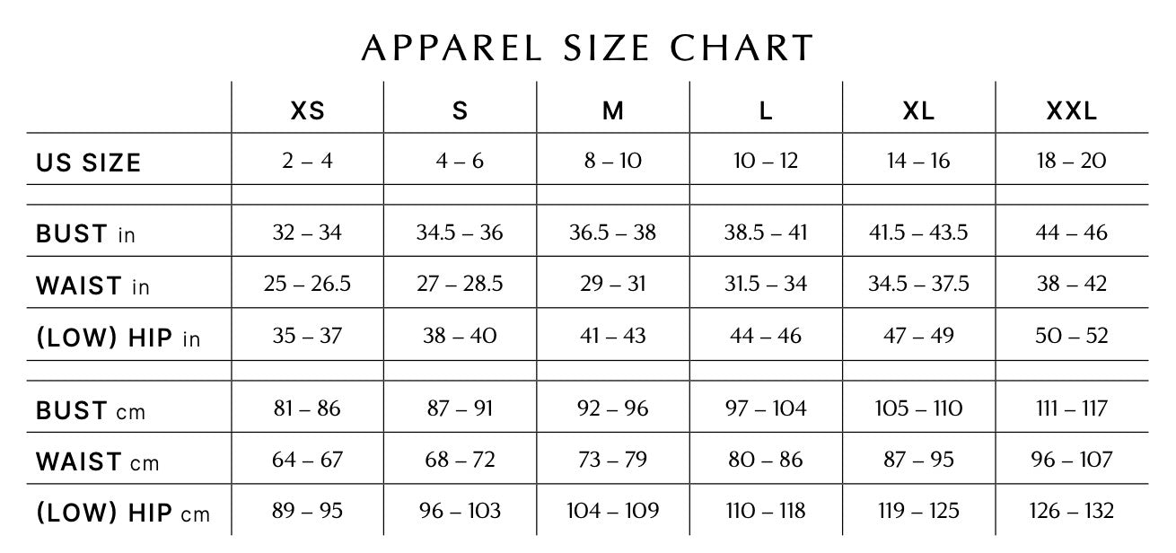 Apparel Sizing Chart